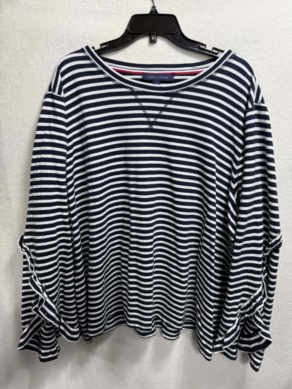 Tommy Hilfiger Striped Shirt Women's 3X Nautical Preppy Ruffle Sleeve Pullover - Picture 3 of 14